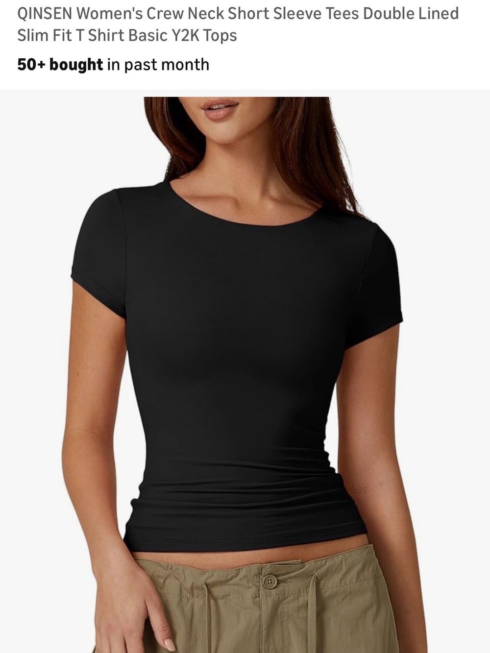QINSEN Black Short Sleeve Crew Neck Slim Fit Tee